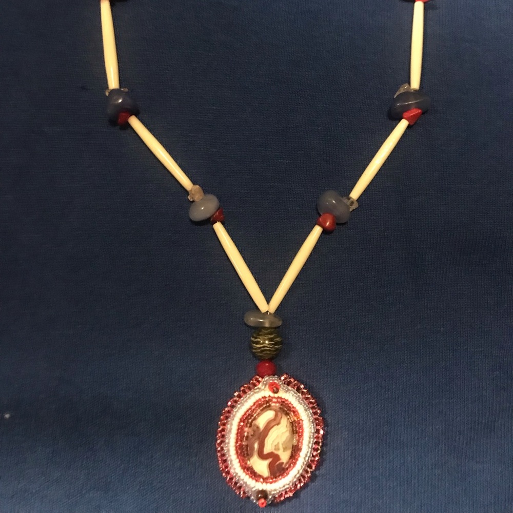 Crazy Lace Agate Pendant Necklace